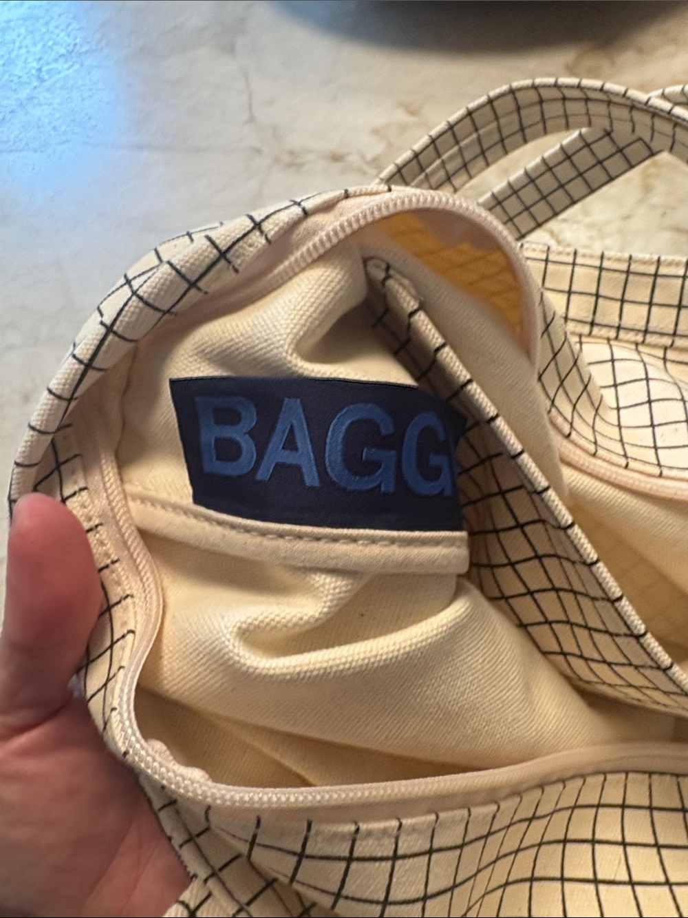 BAGGU Cream Canvas Grid Tote with Black Check - Picture 3 of 4